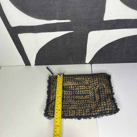 iNouiToosh Makeup Pouch Purse Metallic Leaves Gold Blue Fringe - Picture 8 of 8